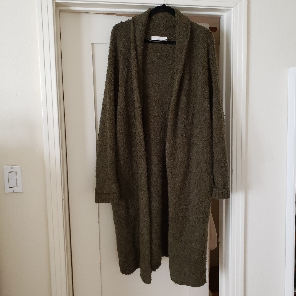 Loft olive coatigan coat cardigan sweater L XL